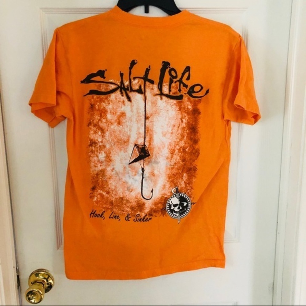 SALT LIFE fish hook graphic hook line & sinker fishing orange cotton unisex SZ S